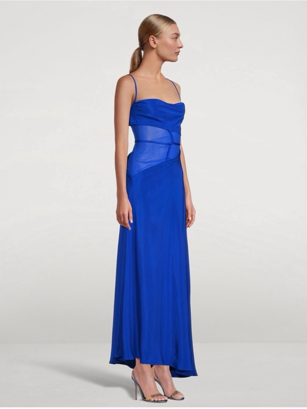 CHRISTOPHER ESBER Silk-Faille Cobalt Slip Dress with Sheer-Panel